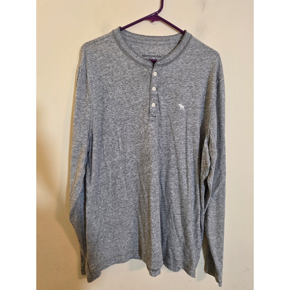 Abercrombie & Fitch Mens Muscle Henley Shirt Long Sleeve Grey XXL Logo